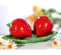 Pack of 4 Salt & pepper shakers, Strawberry, Ceramics, red, PU 4, L. 9 cm, W. 18 cm, H. 7 cm