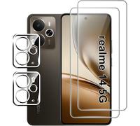 Pack Of 4 Tempered Glass For Realme 14 5g/Realme 14t 5g, [2+2 Pieces] Screen And Rear Camera Protection, 9h Hardness, Bubble-Free, Ultra Transparent, Anti-Scratch
