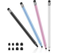Pack of 4 Universal Stylus for Touch Screen, 2-in-1 Capacitive Touch Screen Stylus for Smartphones, Tablets, Samsung Galaxy, iPad with 8 Replacement Tips (Silver+Black+Pink+Blue)
