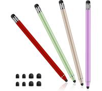 Pack of 4 Universal Stylus for Touch Screen, 2-in-1 Capacitive Touch Screen Stylus for Smartphones, Tablets, Samsung Galaxy, iPad with 8 Replacement Tips (Red+Purple+Green+Gold)