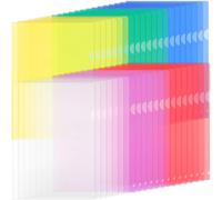 Pack Of 42 A4 Plastic Document Wallets-6 Bright Colours-Transparent Rigid Plastic For Storing And Filing Papers,Documents,Etc-31 X 22 Cm