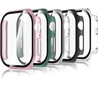 Pack Of 5 Case Compatible With Apple Watch Series 10 46 Mm Screen Protector,Hd Scratch-Resistant Tempered Glass Pc Protection Case,Transparent,Black,Silver,Pink,Green