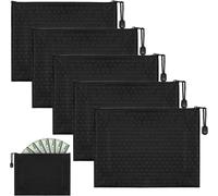 Pack Of 5 Document Pouches,Made Of And Waterproof Fabric,Money Banknote Pouch,Document/Cosmetics,Document Wallet,24 X 18 Cm (Black)