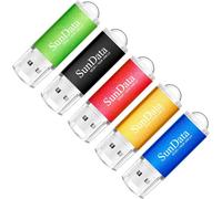 Pack of 5 USB 2.0 Flash Drive 16GB USB 2.0 Flash Drive Memory Stick Data Storage Pendrive with LED Light (5 Colours: Black,Blue,Green,Red Gold)