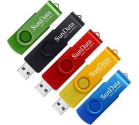 Pack of 5 USB 2.0 Flash Drive Memory Stick Rotating Data Storage with LED Light (5 Colours: Black,Blue,Green,Red Gold)