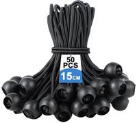 Pack Of 50 Bungee Cords With Ball-Tarp Tensioner,Bungee Cord,Elastic Rope-Black Stretch Loops With Plastic Ball For Tarps,Tents And Tarps.