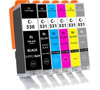 Pack of 6 Ink Cartridges Compatible with Canon PGI-530 / CLI-531 Multipack for Pixma TS8750 TS8751