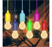 Pack Of 6 Led Pull Cord Light,Portable Battery Operated Camping Lights,Bulb With Cable Switch,For Christmas,Camping,Garden,Patio,Tent And Breakdown Lighting (Warm White)