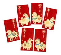 Pack of 6 New Year Red Envelopes Gold Sparkles Matte Finish Cartoon Horse Pattern Multipurpose Money Gift Holders Gold Foils Red Packets