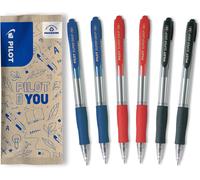 Pack Of 6 Super Grip Ballpoint Pens - Refillable And Retractable Ballpoint Pen - 2 Blue, 2 Red, 2 Black - Medium Tip