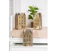 Pack of 6 Tealight candle holder, House, House motif, Metal, gold-colored, PU 6, Assorted 3 times, L. 9 cm, W. 9 cm, H. 18 cm