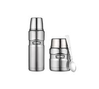 Pack office Thermos King : Lot 1 Porte aliment isotherme 0,47l+ 1 Bouteille isotherme 0,47l-Acier inoxydable-Inox