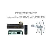 Pack OPTEX 9832 TNT HD DOUBLE TUNER + Antenne extérieure UHF - ZETA, FIltres VHF et LTE700 (4G/5G)