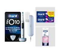 Pack Oral-B iO10 Blanche - Sensibilité avec : 1 brosse à dents électrique + 2 dentifrices + 6 brossettes + 1 étui de voyage