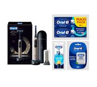 Pack Oral-B iO10 Gold - Routine Complète avec : 1 brosse à dents électrique + 2 dentifrices + 6 brossettes + 1 fil dentaire + 1 étui de voyage