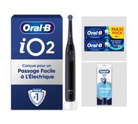 Pack Oral-B iO2 Noire - Nettotage Intense avec : 1 brosse à dents électrique + 2 dentifrices + 2 brossettes