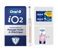 Pack Oral-B iO2 Rose - Sensibilité avec : 1 brosse à dents électrique + 2 dentifrices + 2 brossettes