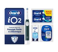 Pack Oral-B iO2 Verte - Routine Complète avec : 1 brosse à dents électrique + 2 dentifrices + 2 brossettes + 1 fil dentaire