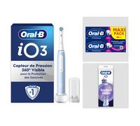 Pack Oral-B iO3 Bleue - Sensibilité avec : 1 brosse à dents électrique + 2 dentifrices + 2 brossettes