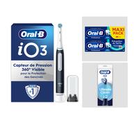 Pack Oral-B iO3 Noire - Nettoyage Intense avec : 1 brosse à dents électrique + 2 dentifrices + 2 brossettes