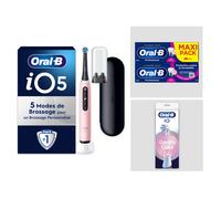 Pack Oral-B iO5 Rose - Sensibilité avec : 1 brosse à dents électrique + 2 dentifrices + 4 brossettes + 1 étui de voyage
