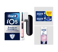 Pack Oral-B iO5 Rose - Sensibilité avec : 1 brosse à dents électrique + 2 dentifrices + 4 brossettes + 1 étui de voyage