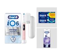 Pack Oral-B iO6 Rose - Sensibilité avec : 1 brosse à dents électrique + 2 dentifrices + 2 brossettes + 1 étui de voyage