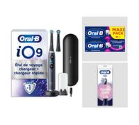 Oral-B Brosse A Dents Electrique iO 9 Noire, 7 Modes De Brossage Dont Blancheur Et Soin Des Gencives, 16 Zones De Nettoyage, Ecran Interactif, 2 Brossettes Oral B De Rechange, Etui De Voyage