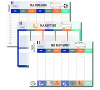 Pack Organisation Familiale 3-en-1 A3 Multicolore Bleu | Emploi du Temps Scolaire, planning semaine et routines