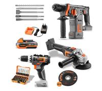 Pack outils 20V sans fil - FUXTEC - meuleuse d'angle, visseuse et marteau perforateur, avec batteries et accessoires