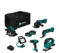 Pack outils sans fil Plate-forme de batteries 20V | 5 machines, 2 batteries 4.0Ah et chargeur incl.