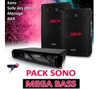 PACK PAIRE D'ENCEINTES SONO DJ CLUB PA DISCO15B Bass reflex 2 boomers de 38cm CLUSTER 1400W + Ampli PRO MyDj AX 3000W