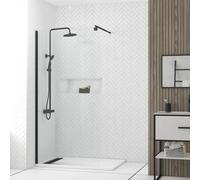 Pack Paroi de Douche 100x200cm Verre Transparent - Barre de Fixation Extensible et Profil Noir