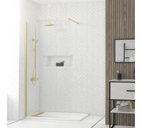 Pack Paroi de Douche 100x200cm Verre Transparent - Barre de Fixation Extensible et Profil Or Brossé
