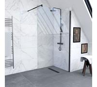 Pack Paroi de Douche 140x200cm Verre Transparent - Barre de Fixation Extensible et Profil Noir