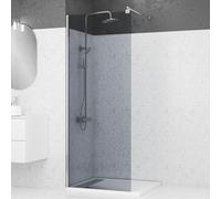 Pack Paroi de Douche 80x200cm Verre Fumé 8mm - Barre de Fixation Extensible et Profil Chrome