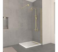 Pack Paroi de Douche 90x200cm Verre Transparent - Barre de Fixation Extensible et Profil Or Brossé
