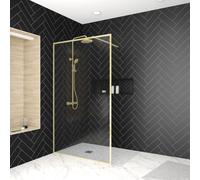 Pack Paroi de Douche avec Cadre Or Doré Brossé 120x200cm + Colonne de Douche Thermostatique assortie