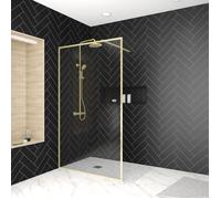 Pack Paroi de Douche avec Cadre Or Doré Brossé 120x200cm + Colonne de Douche Thermostatique assortie