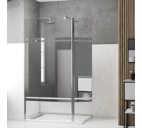 Pack Paroi de Douche et Volet Pivotant 100+40x200 cm - Bandeau Miroir - Barre de Fixation Chrome