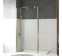 Pack Paroi de Douche et Volet Pivotant 100+40x200 cm - Profilé + Barre de Fixation Or Doré Brossé