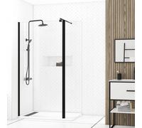 Pack Paroi de Douche et Volet Pivotant 100+40x200 cm - Verre Transparent - Barre de Fixation Noire