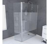 Pack Paroi de Douche et Volet Pivotant 120+40x200 cm - Bande Dépolie - Barre de Fixation Chrome