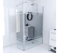 Pack Paroi de Douche et Volet Pivotant 120+40x200 cm - Bandeau Miroir - Barre de Fixation Chrome