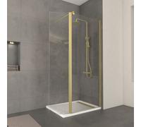 Pack Paroi de Douche et Volet Pivotant 80+40x200 cm - Profilé + Barre de Fixation Or Doré Brossé