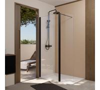 Pack Paroi de Douche et Volet Pivotant 80+40x200 cm - Verre Transparent - Barre de Fixation Noire