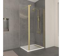Pack Paroi de Douche et Volet Pivotant 90+40x200 cm - Profilé + Barre de Fixation Or Doré Brossé