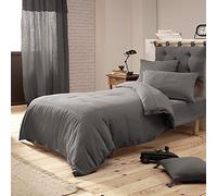 Pack Parure de Couette 140x200 cm + Drap Housse 90x190 + 1 taie Gaze de Coton Bio Anthracite