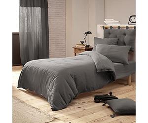 Pack Parure de Couette 140x200 cm + Drap Housse 90x190 + 1 taie Gaze de Coton Bio Anthracite