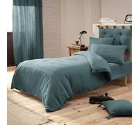 Pack Parure de Couette 140x200 cm + Drap Housse 90x190 + 1 taie Gaze de Coton Bio Bleu Canard